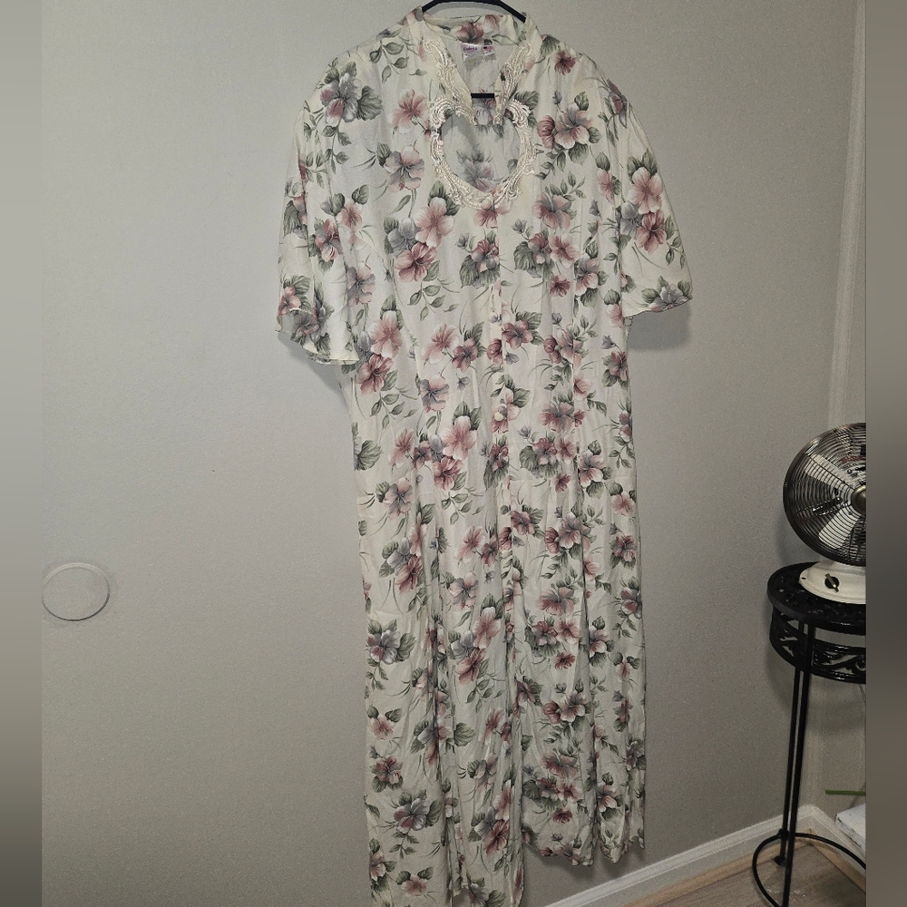 Vintage Floral Dress Lace Neckline Tie Waist Size 22 Fedricks Of Hollywood